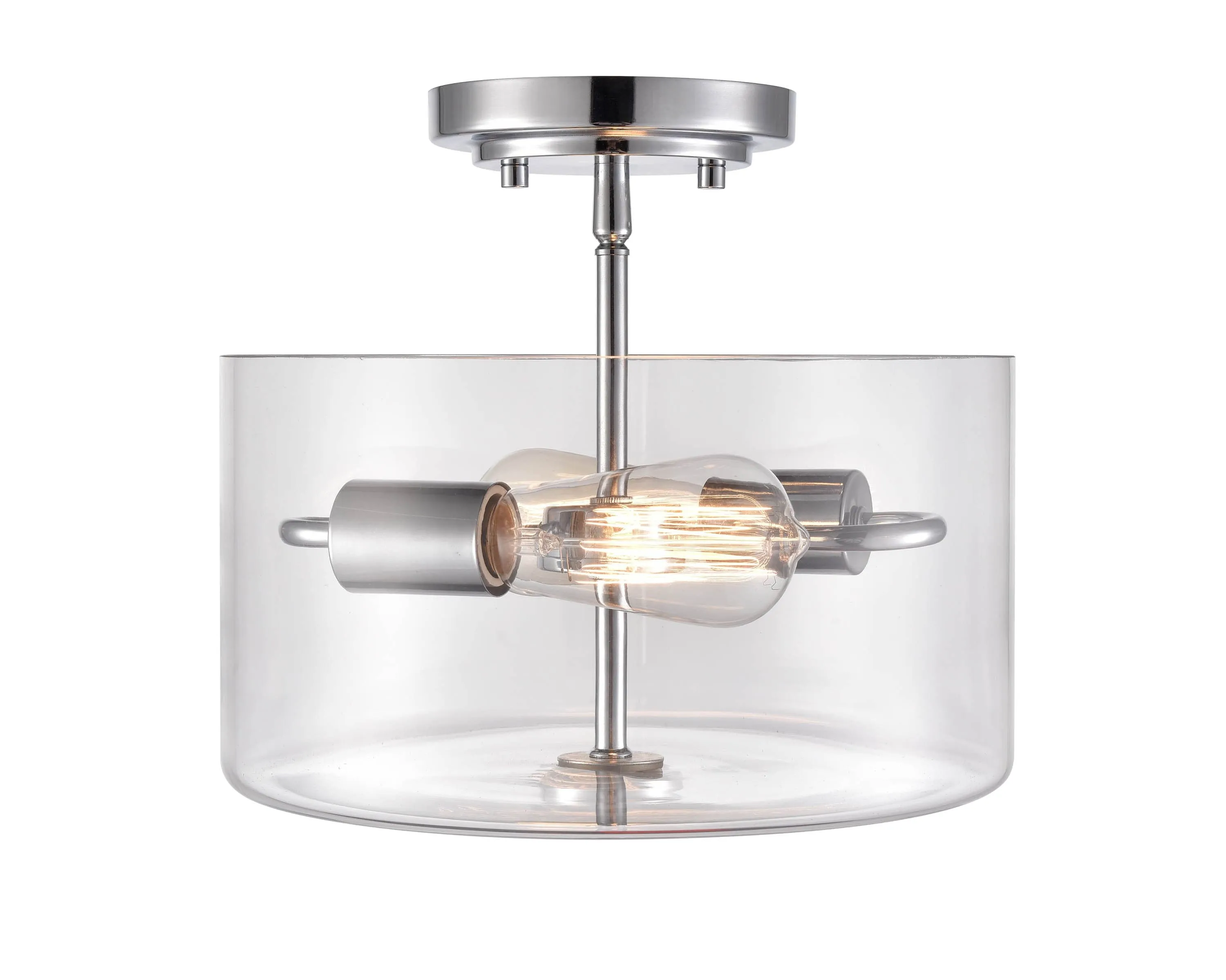 Verlana Semi-Flush Mount Fixture - Chrome - Clear Glass - 11in. Diameter - E26 Medium Base