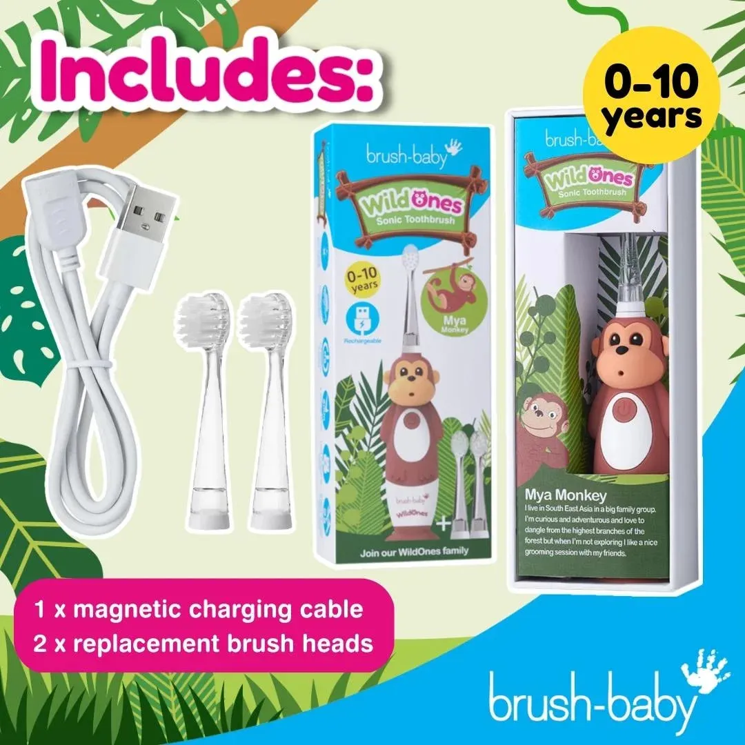 WildOnes™ Monkey Kids Electric Rechargeable Toothbrush and WildOnes Applemint Toothpaste set