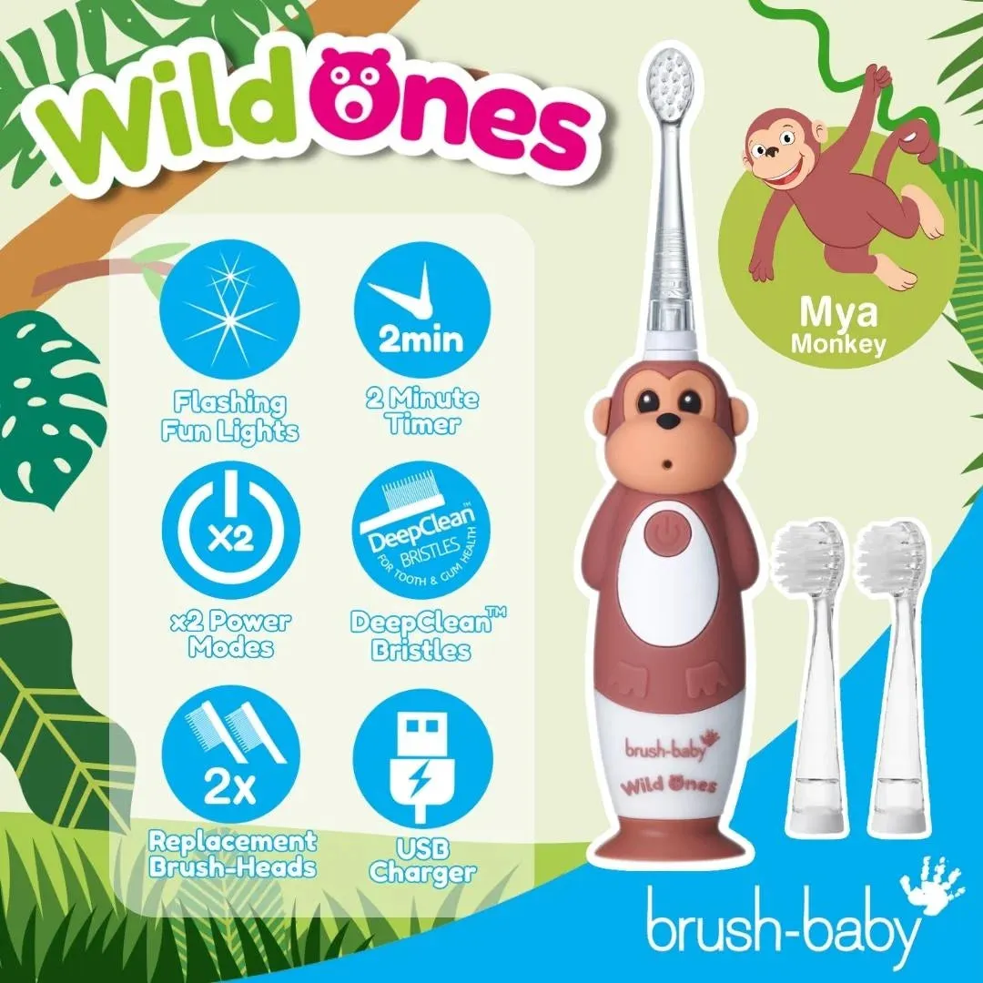 WildOnes™ Monkey Kids Electric Rechargeable Toothbrush and WildOnes Applemint Toothpaste set