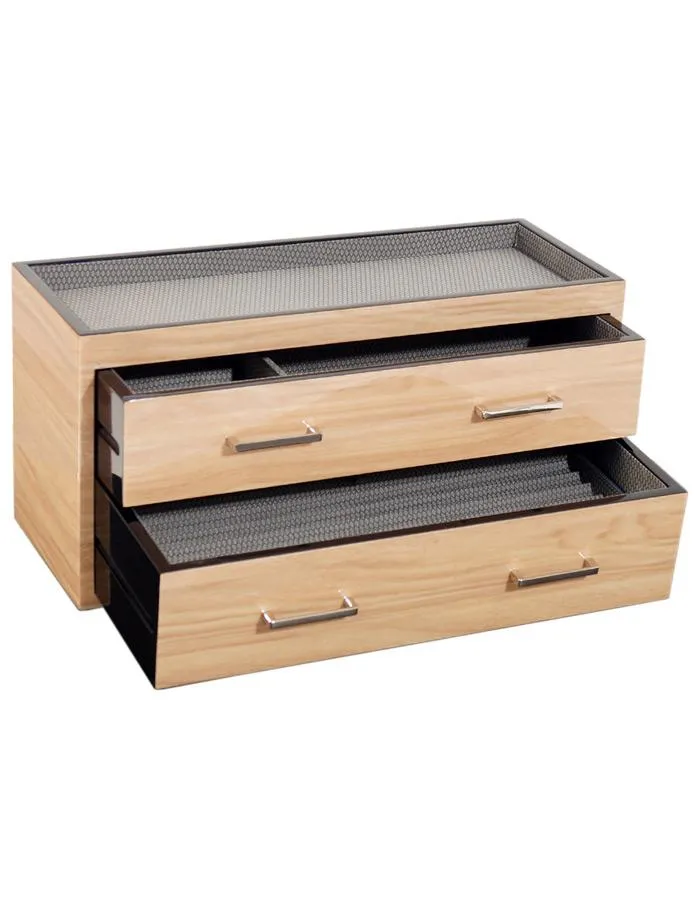 WOLF Meridian Two Drawer Valet&#44; Charging Station & Pen Box - Blonde