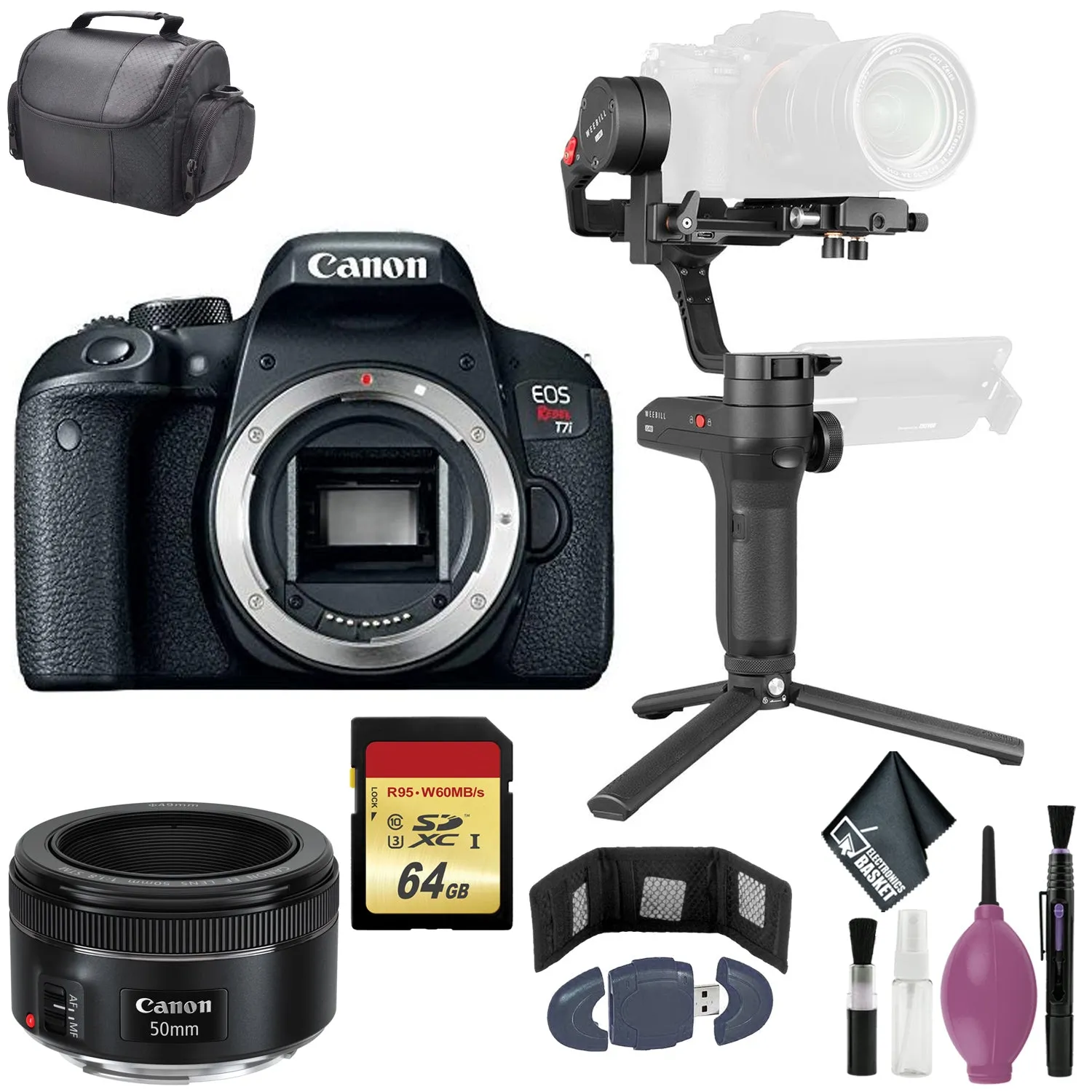 Zhiyun-Tech WEEBILL LAB Handheld Stabilizer - Canon EOS Rebel 800D/T7i DSLR Camera (body only) - 64GB Case - CANON EF 50 F 1.8 STM LENS